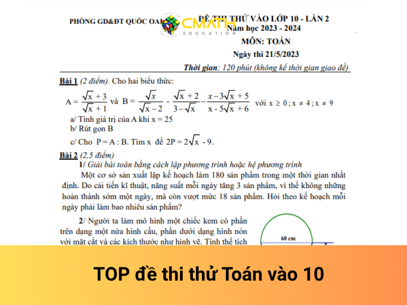 TOP đề thi thử Toán vào 10